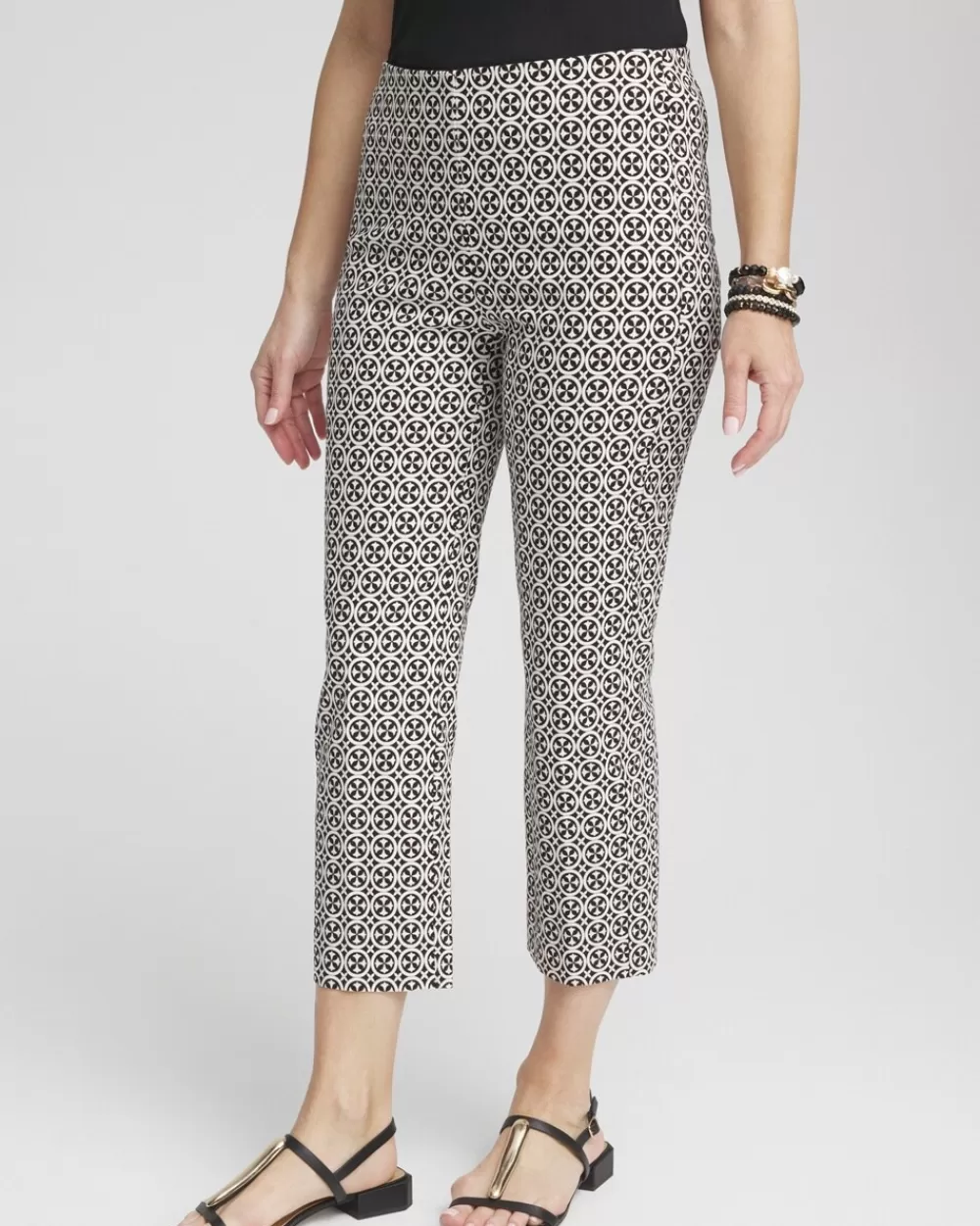 Best Juliet Tile Print Straight Cropped Pants Pants