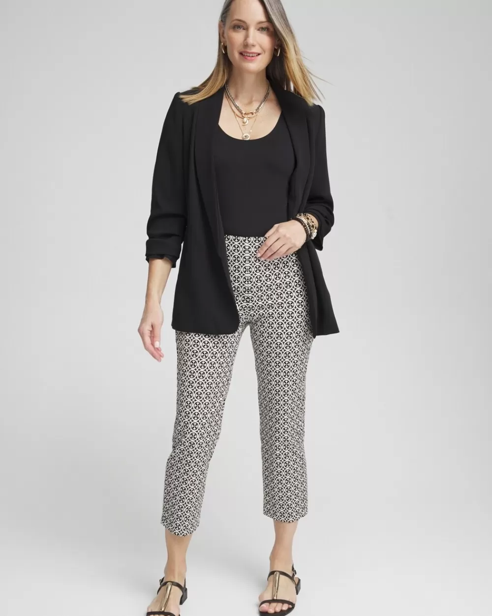 Best Juliet Tile Print Straight Cropped Pants Pants