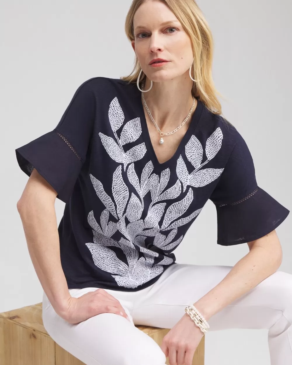 Shop Leaf Linen Blend Flutter Sleeve Top Tops