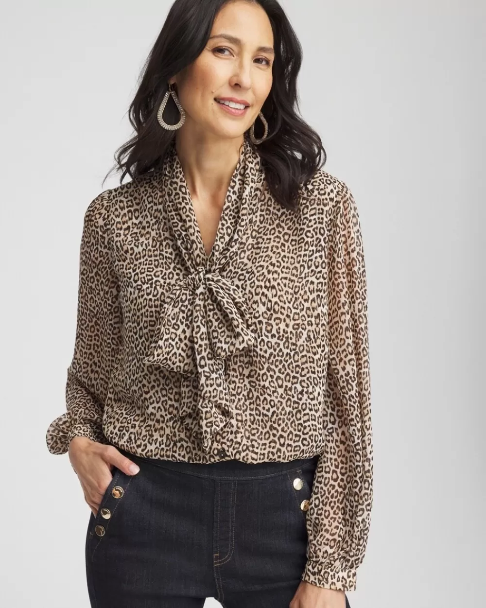 New Leopard Print Bow Blouse Tops