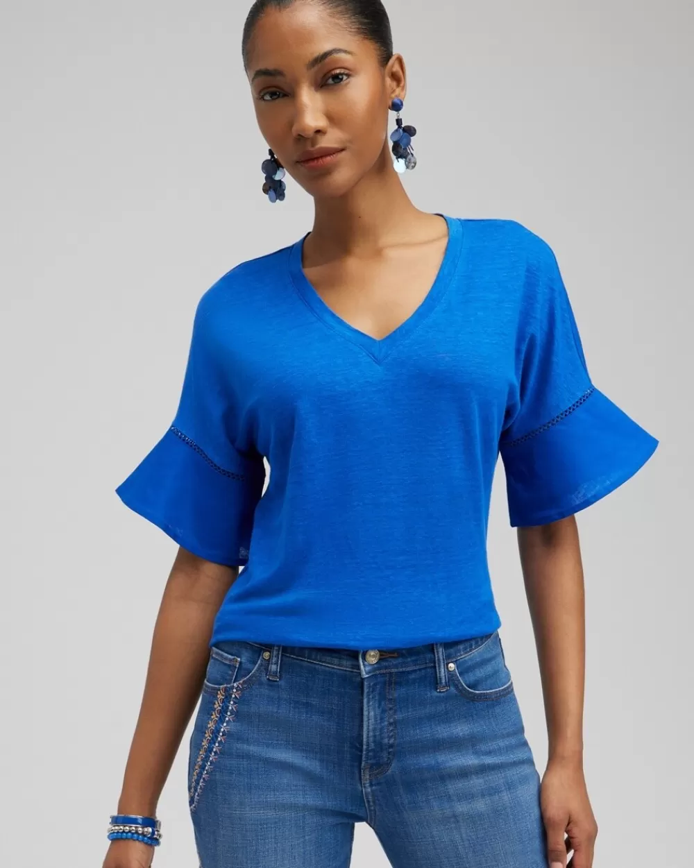 Fashion Linen Blend Flutter Sleeve Top Tops