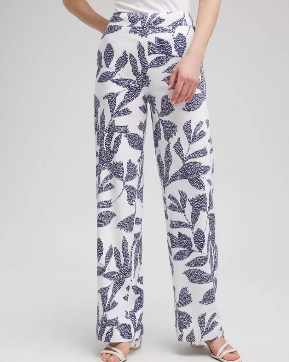 Sale Linen Blend Leaf Print Pants Pants