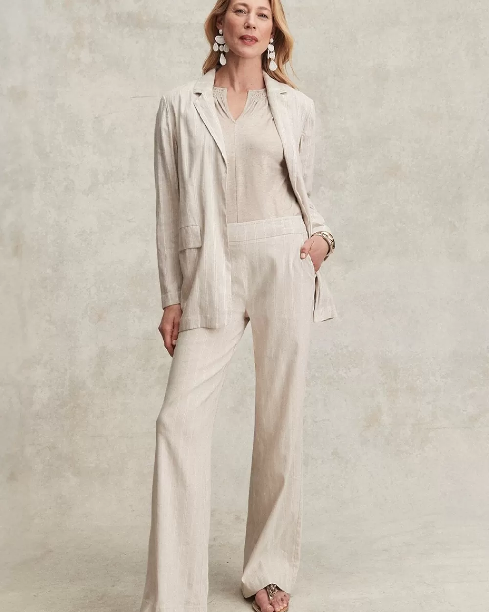 Hot Linen Blend Stripe Flare Leg Pants Pants