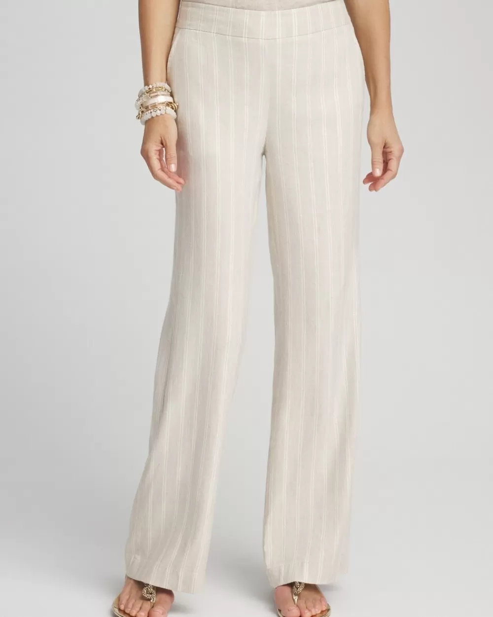 Hot Linen Blend Stripe Flare Leg Pants Pants