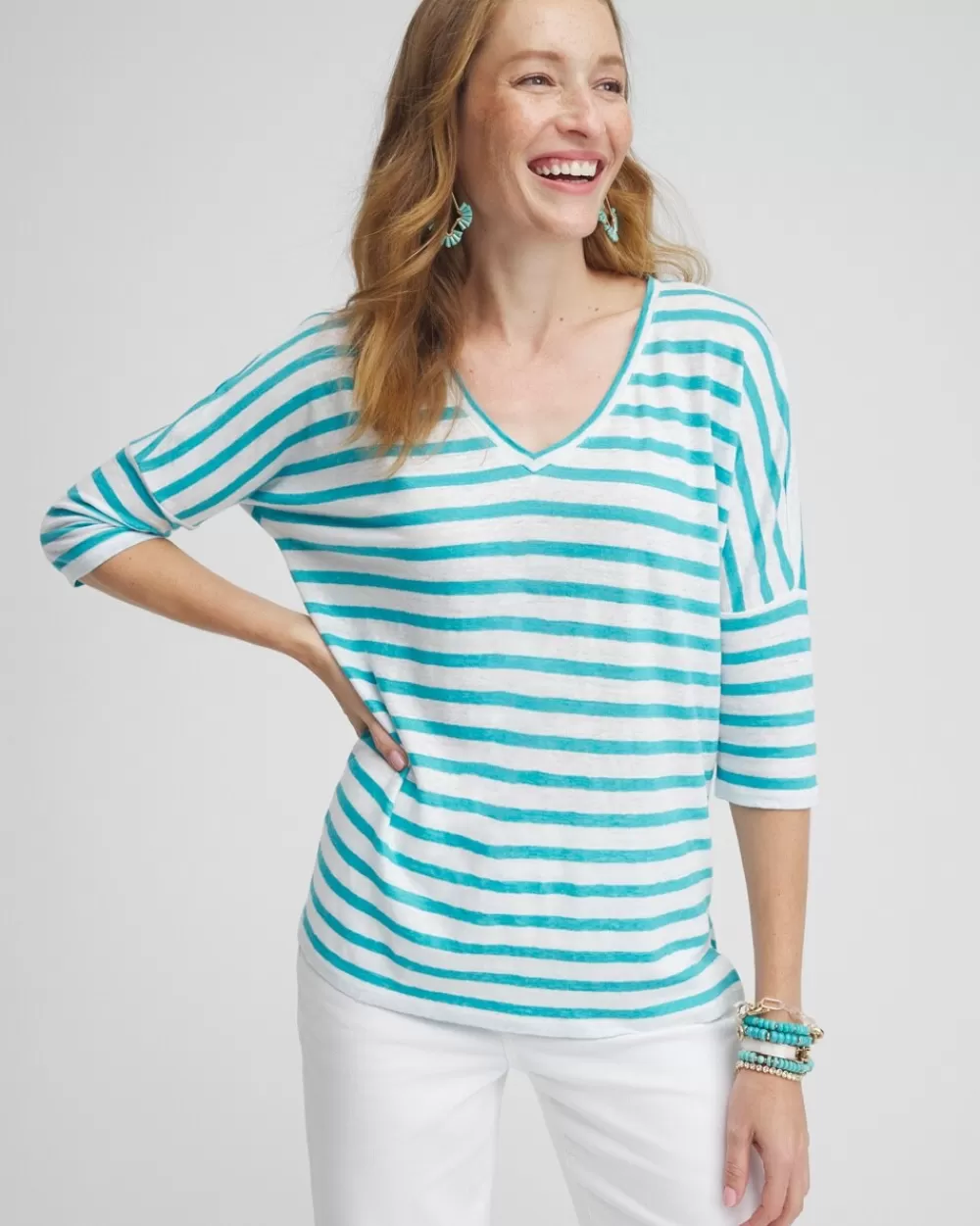 Outlet Linen Drop Shoulder Tunic Tops