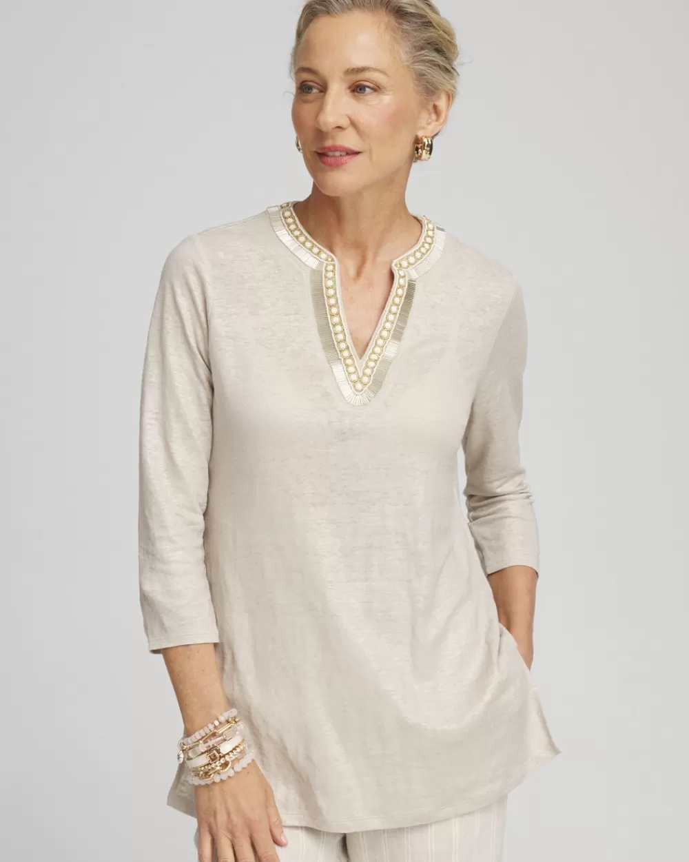 Best Sale Linen Embellished Tunic Tops