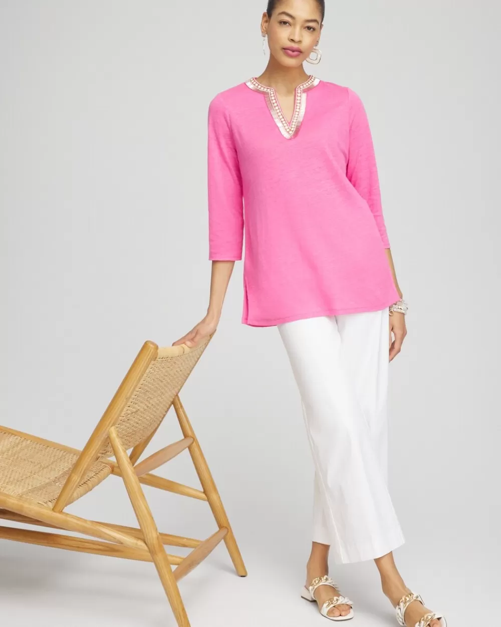 Clearance Linen Embellished Tunic Tops