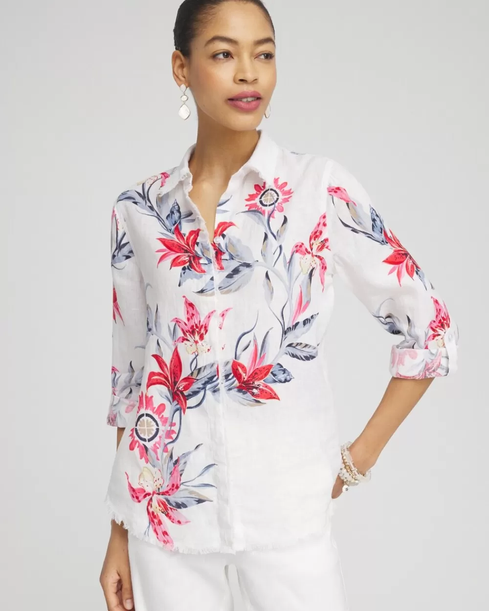 Hot Linen Floral Fringe Shirt Tops