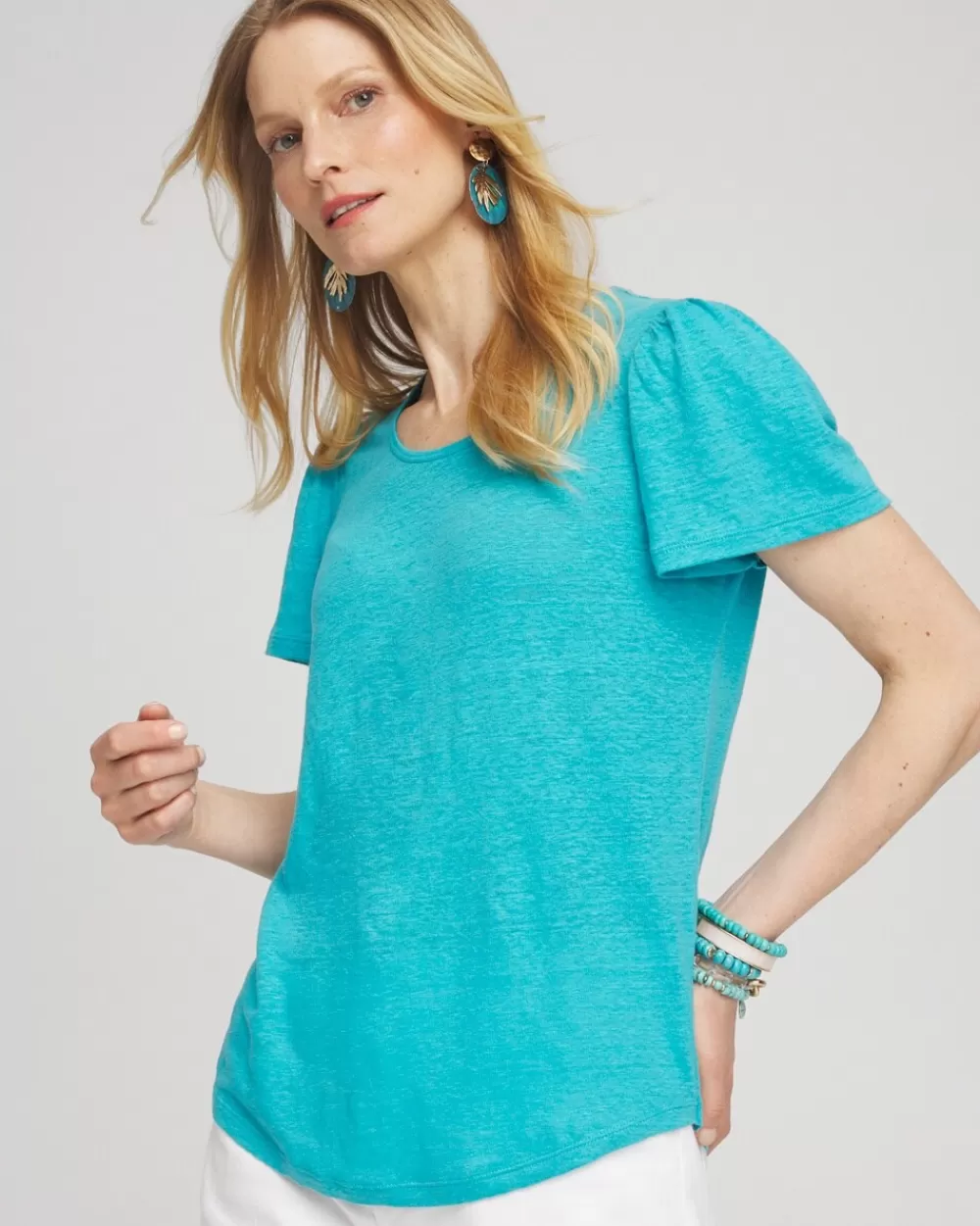 Best Linen Flutter Sleeve Tee Tops