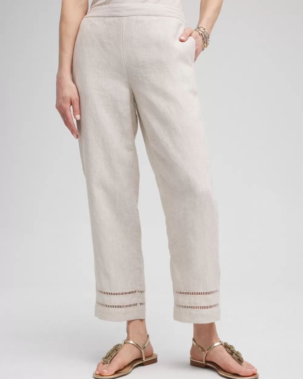 Best Sale Linen Ladder Trim Cropped Pants Pants