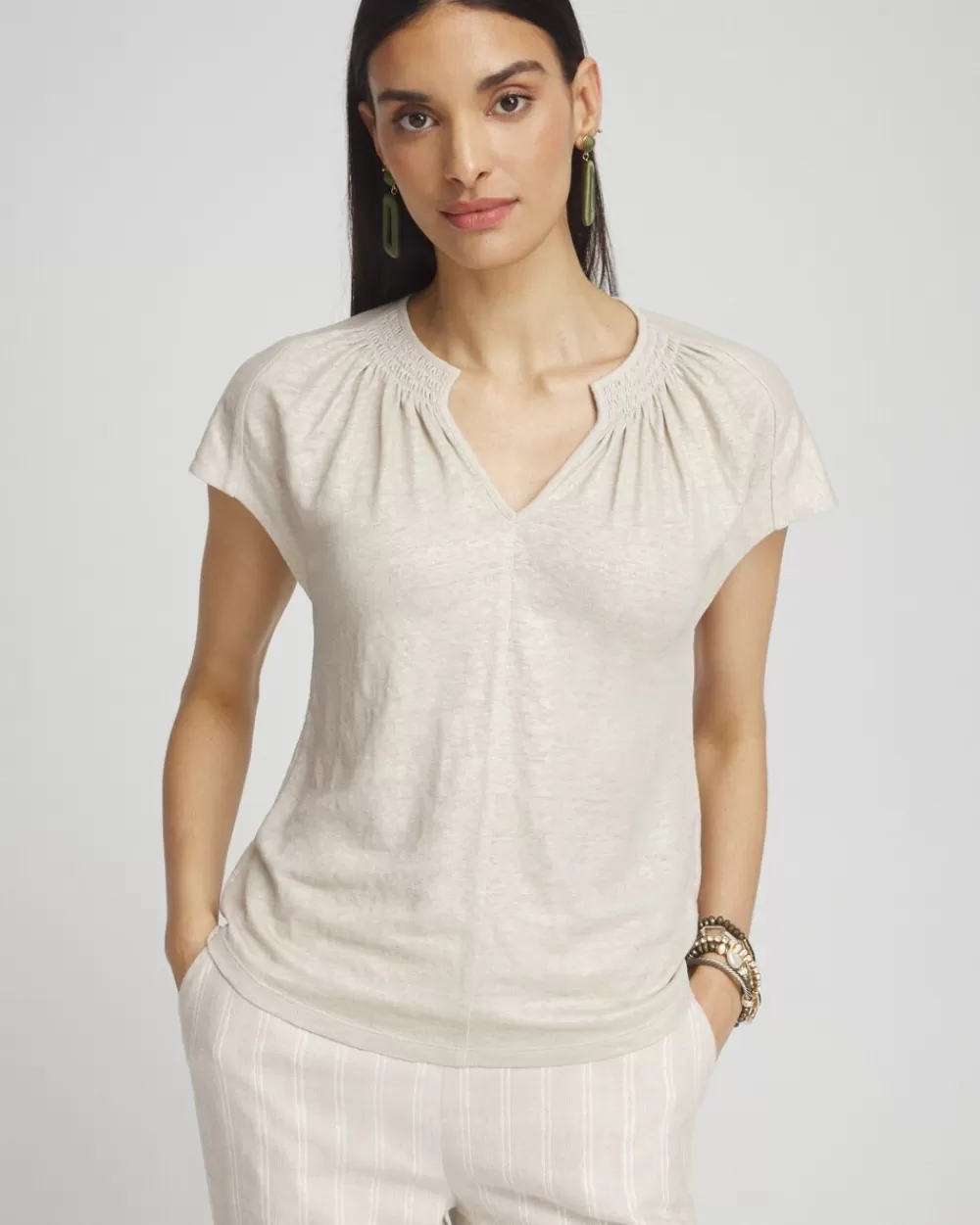 Discount Linen Metallic Tee Tops