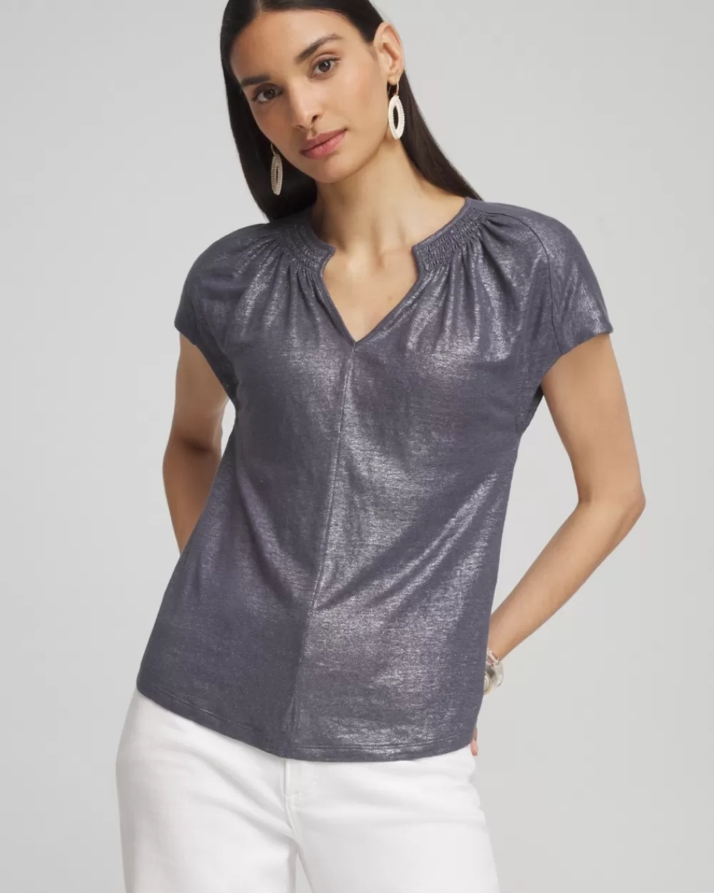 Store Linen Metallic Tee Tops