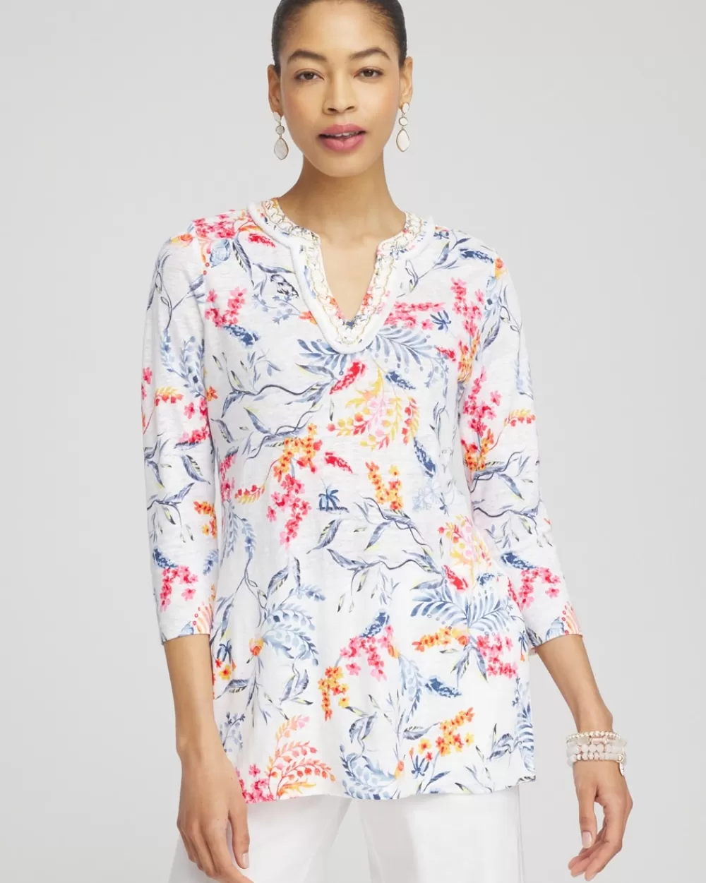 Online Linen Nautical Embellished Tunic Tops