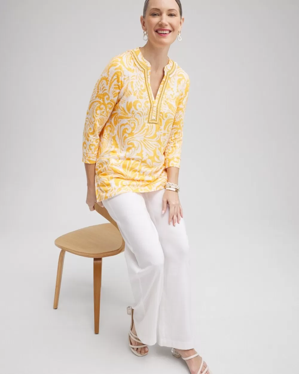 Discount Linen Paisley Embellished Tunic Tops