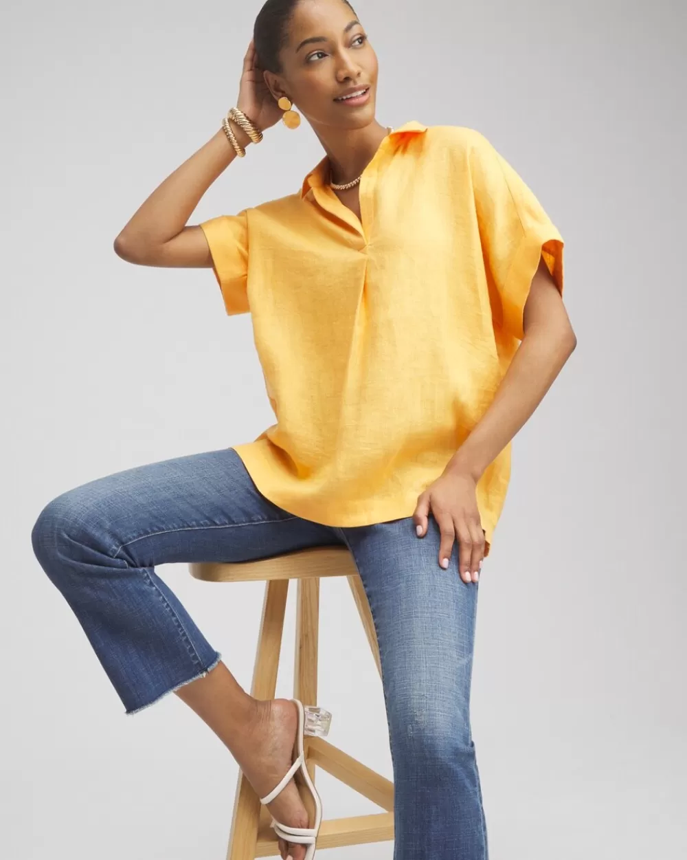 Sale Linen Popover Top Tops