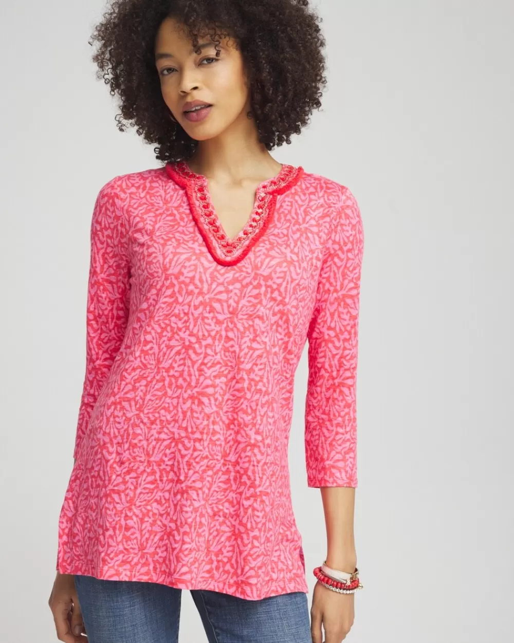 New Linen Reef Embellished Tunic Tops