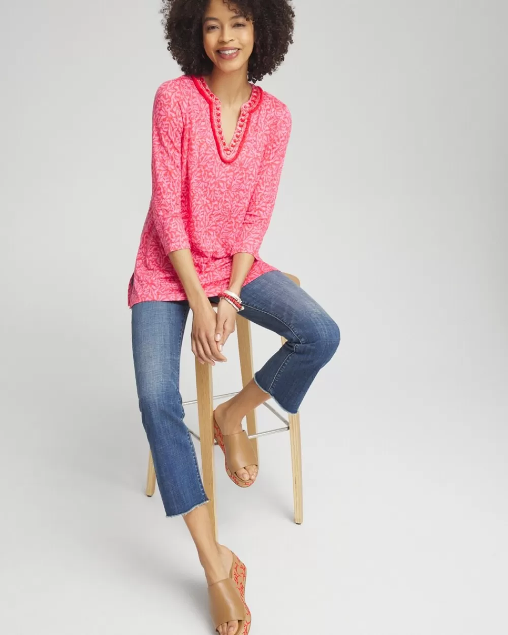 New Linen Reef Embellished Tunic Tops