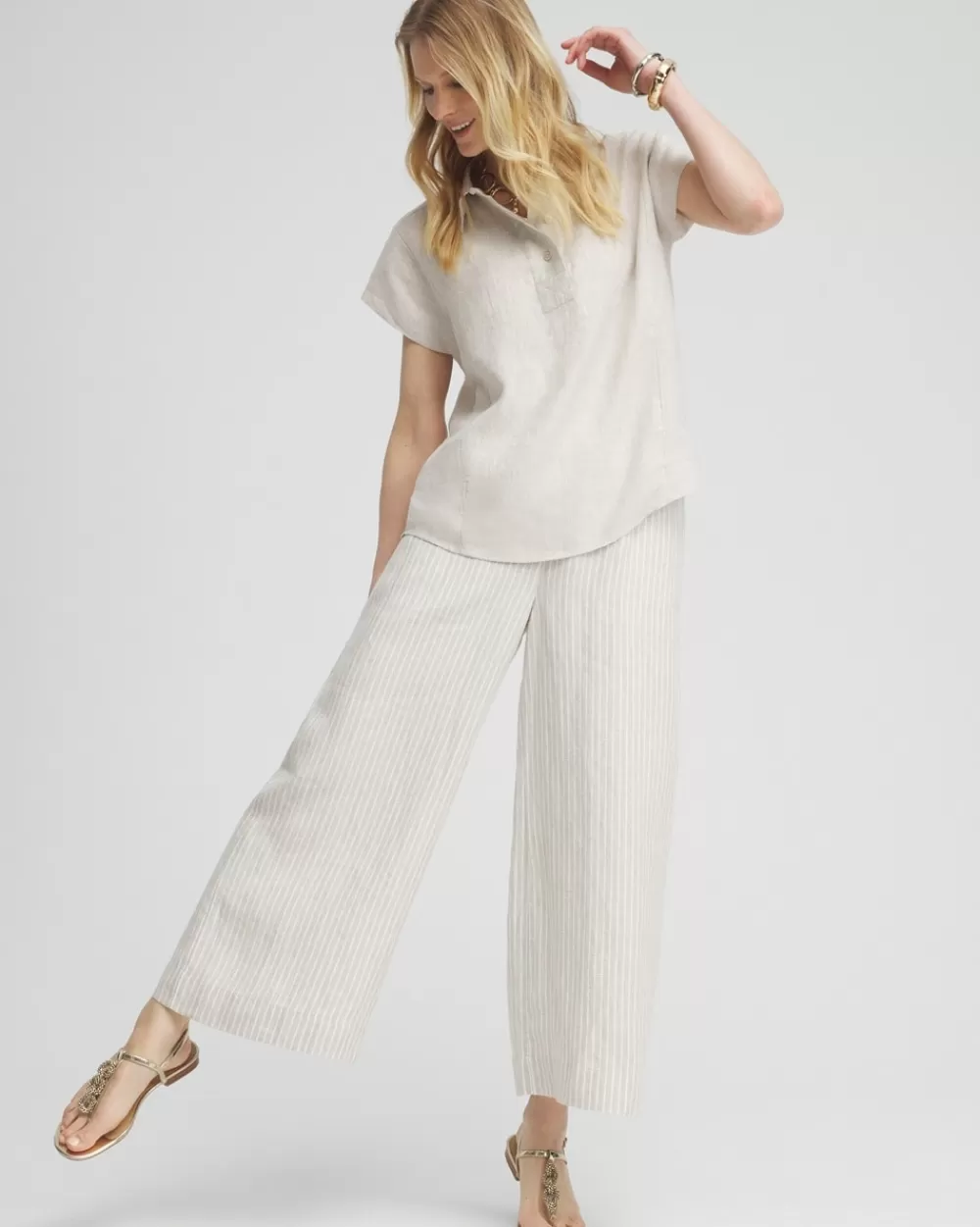 Online Linen Stripe Culotte Pants Pants