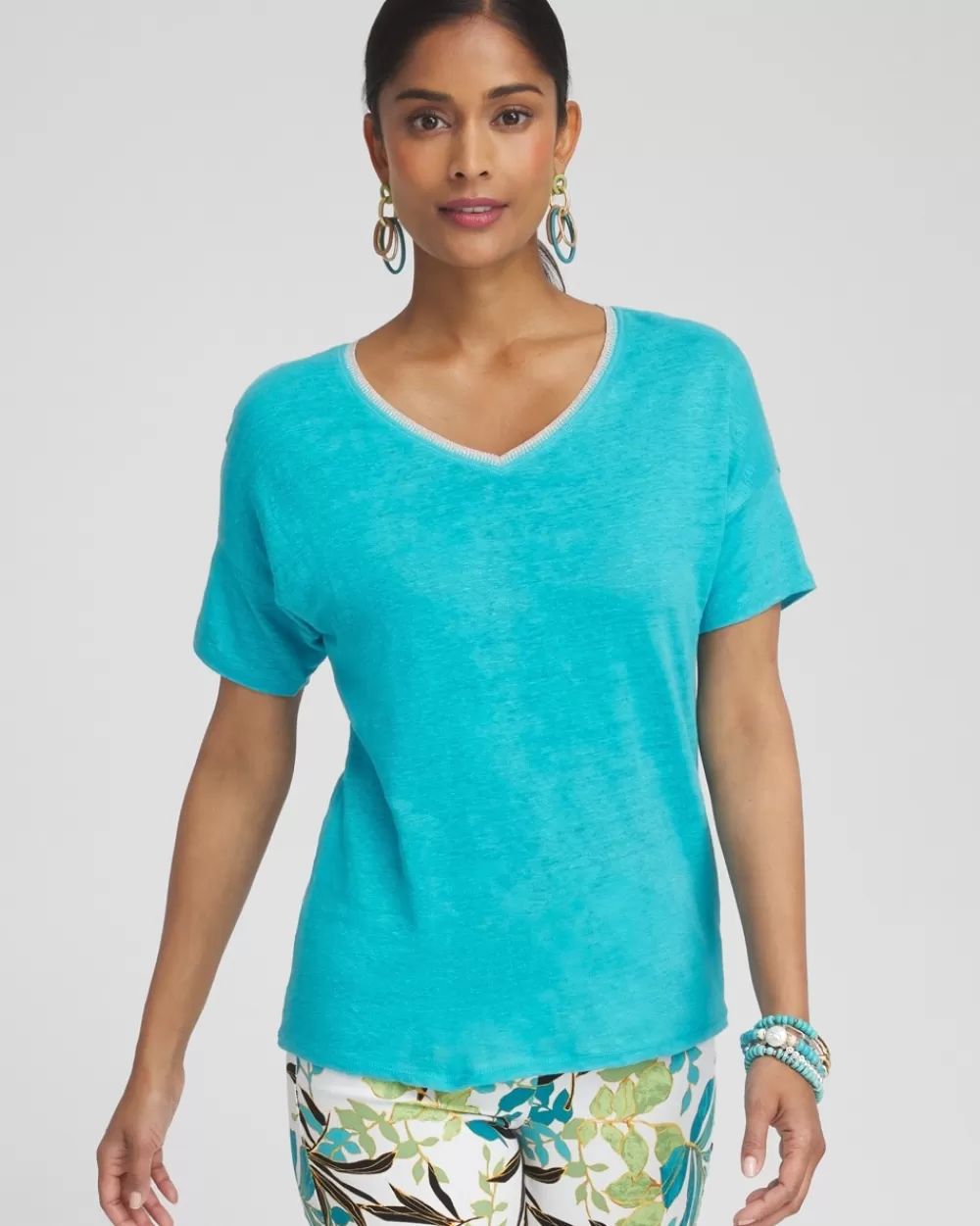 Best Sale Linen Sweater Trim Tee Tops