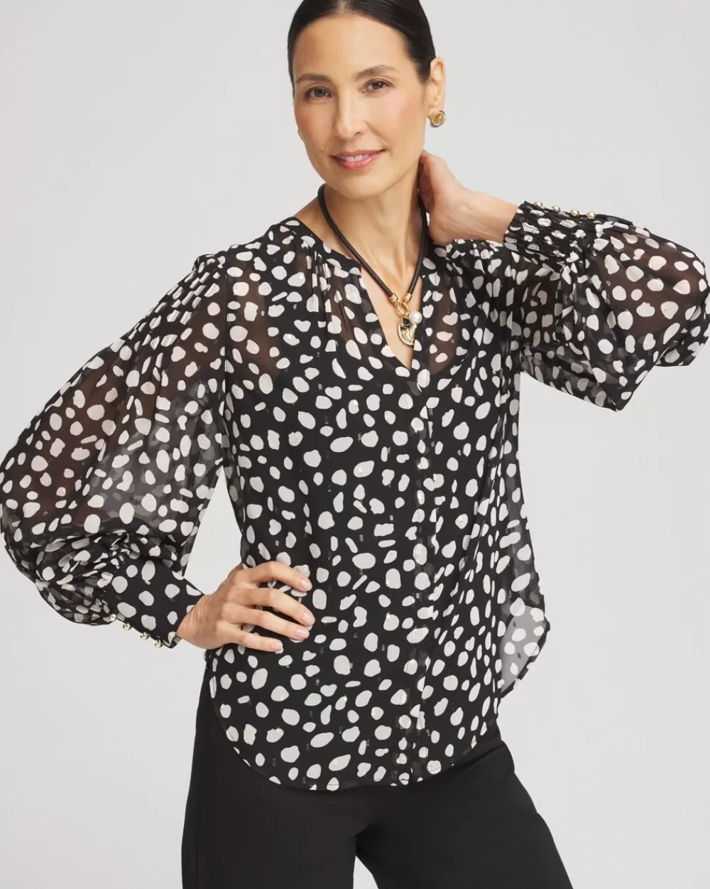 New Metallic Clip Dot Pintuck Sleeve Blouse Tops | Blouses & Shirts