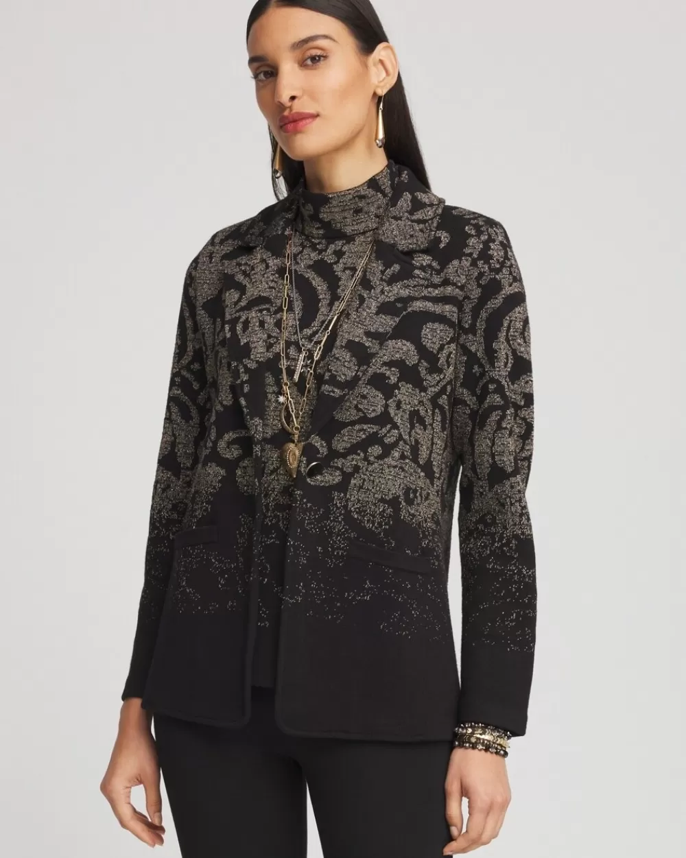 Cheap Metallic Jacquard Sweater Blazer Sweaters