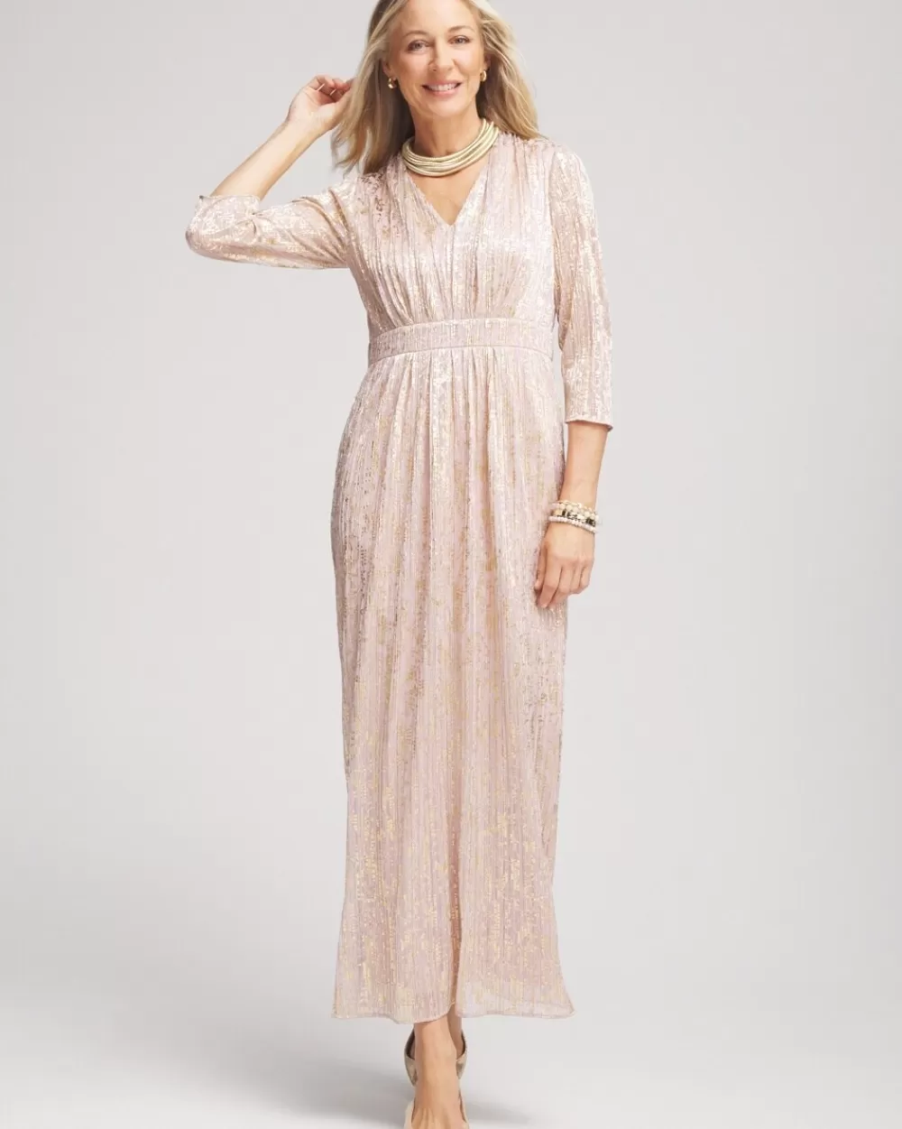 Cheap Metallic Pleated Maxi Dress Dresses