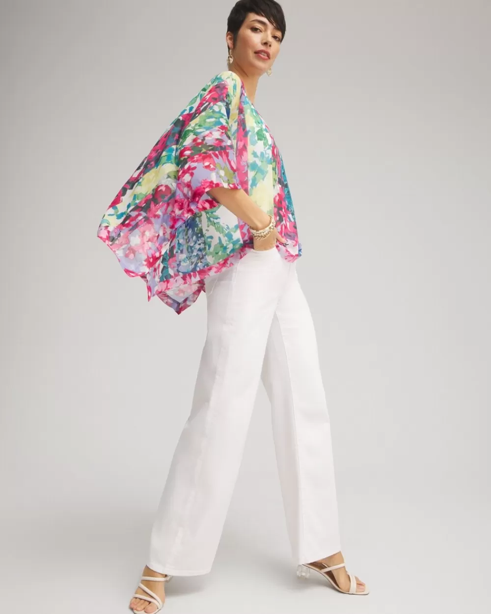 Flash Sale Mixed Floral Poncho Tops