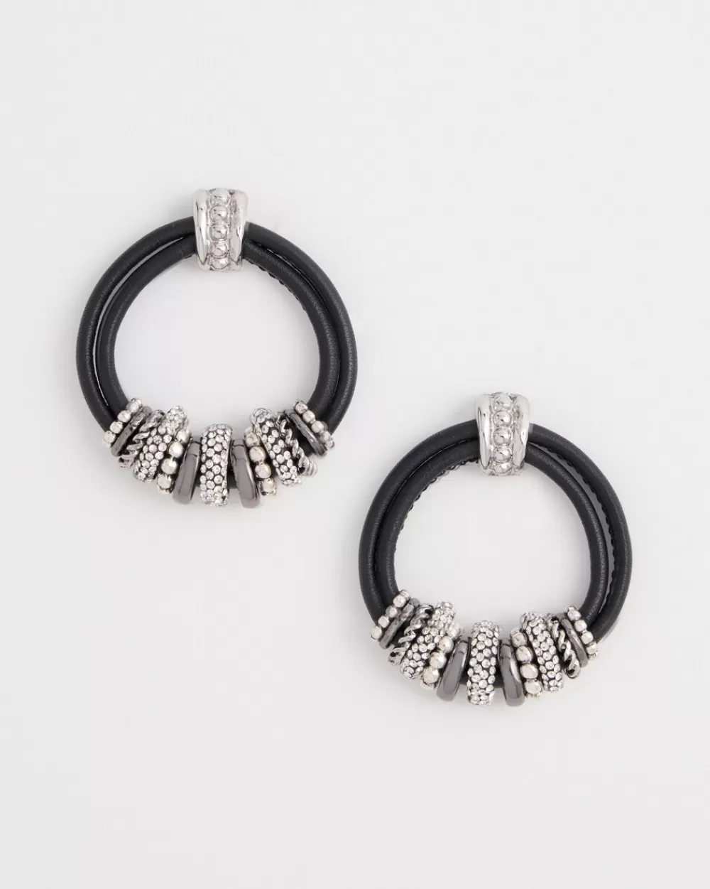 Outlet No Droop™Leather Silver Tone Earrings Earrings