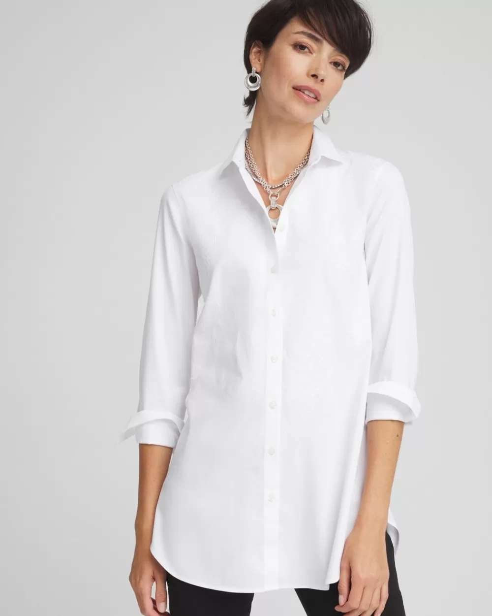 Shop No Iron™ Embroidered Sateen Stretch Tunic Tops