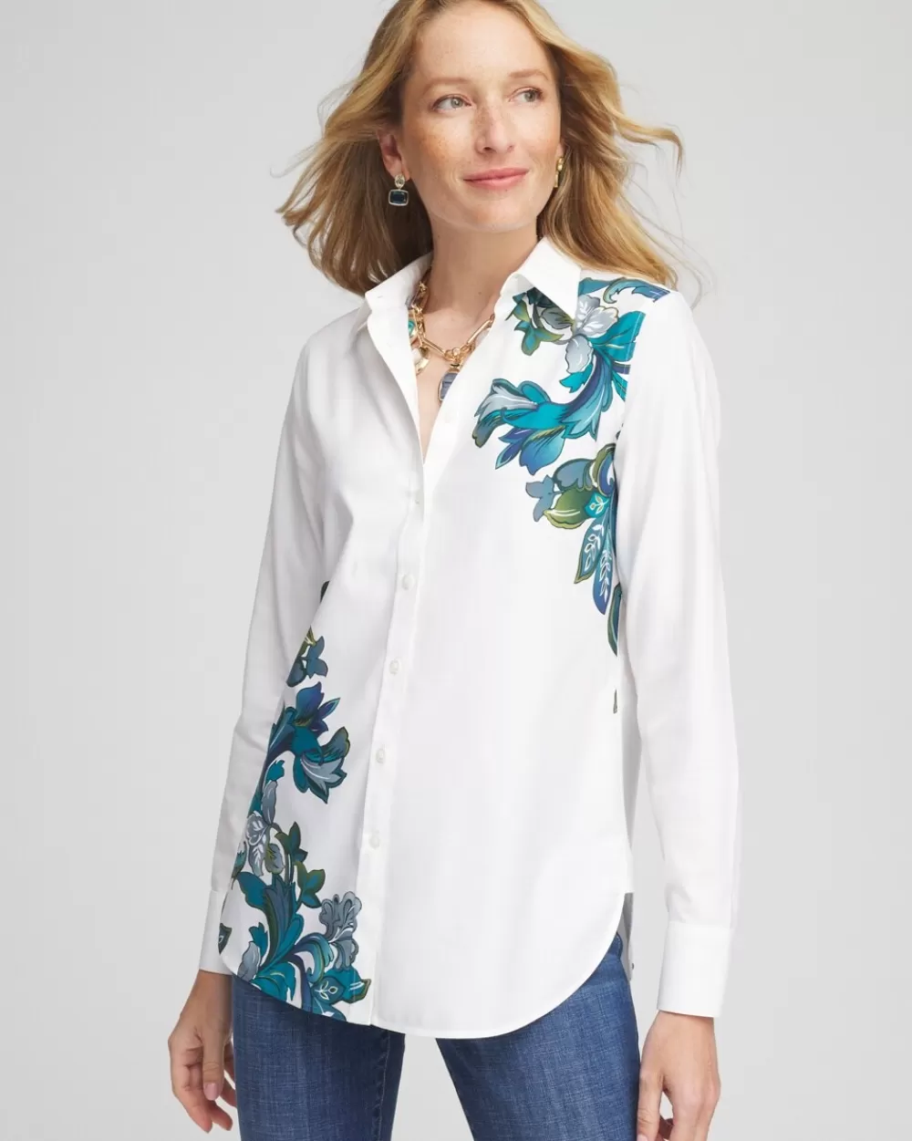 Clearance No Iron™ Floral Scrolls Shirt Tops