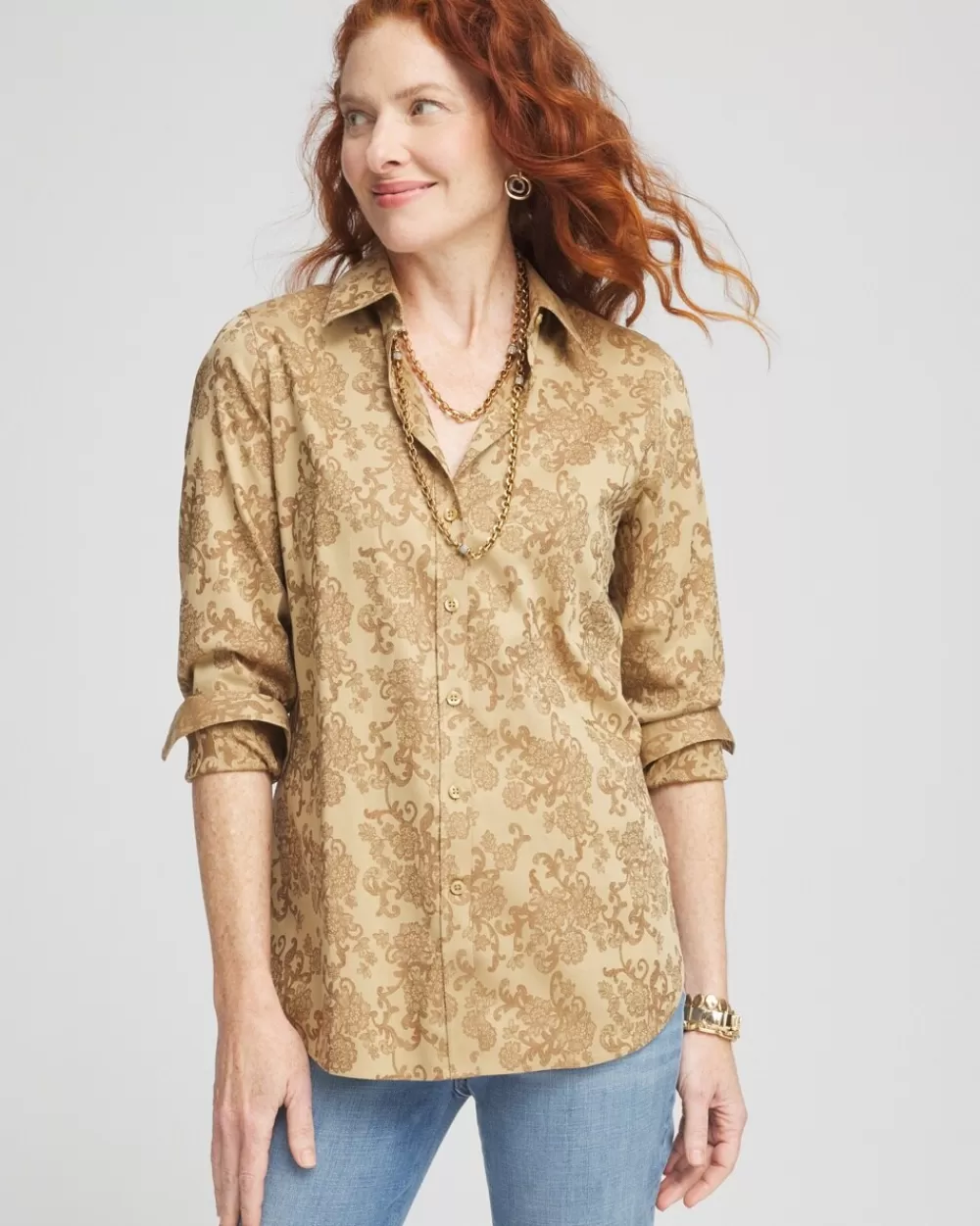 Flash Sale No Iron™ Jacquard Shirt Tops