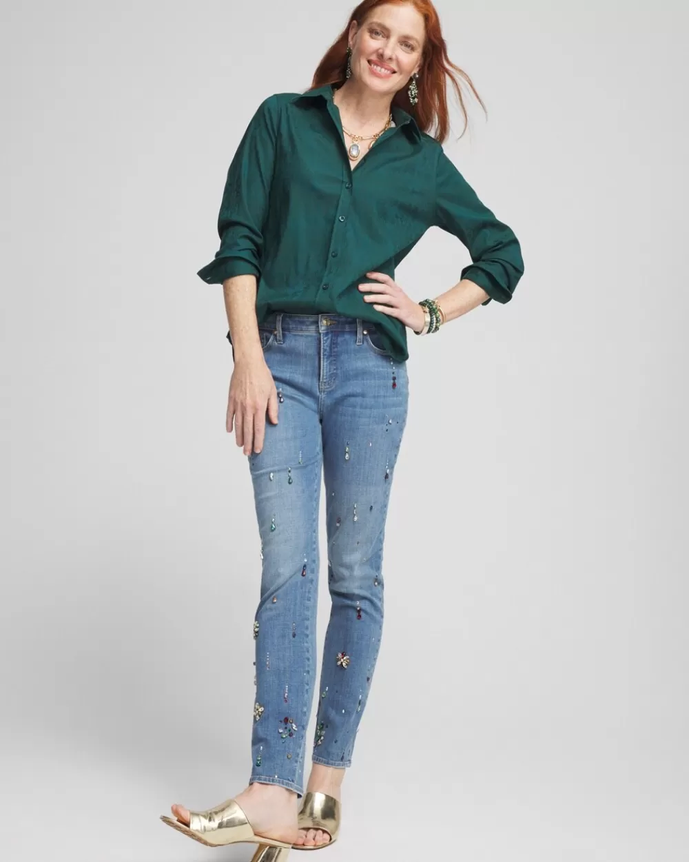 Store No Iron™ Green Jacquard Shirt Tops