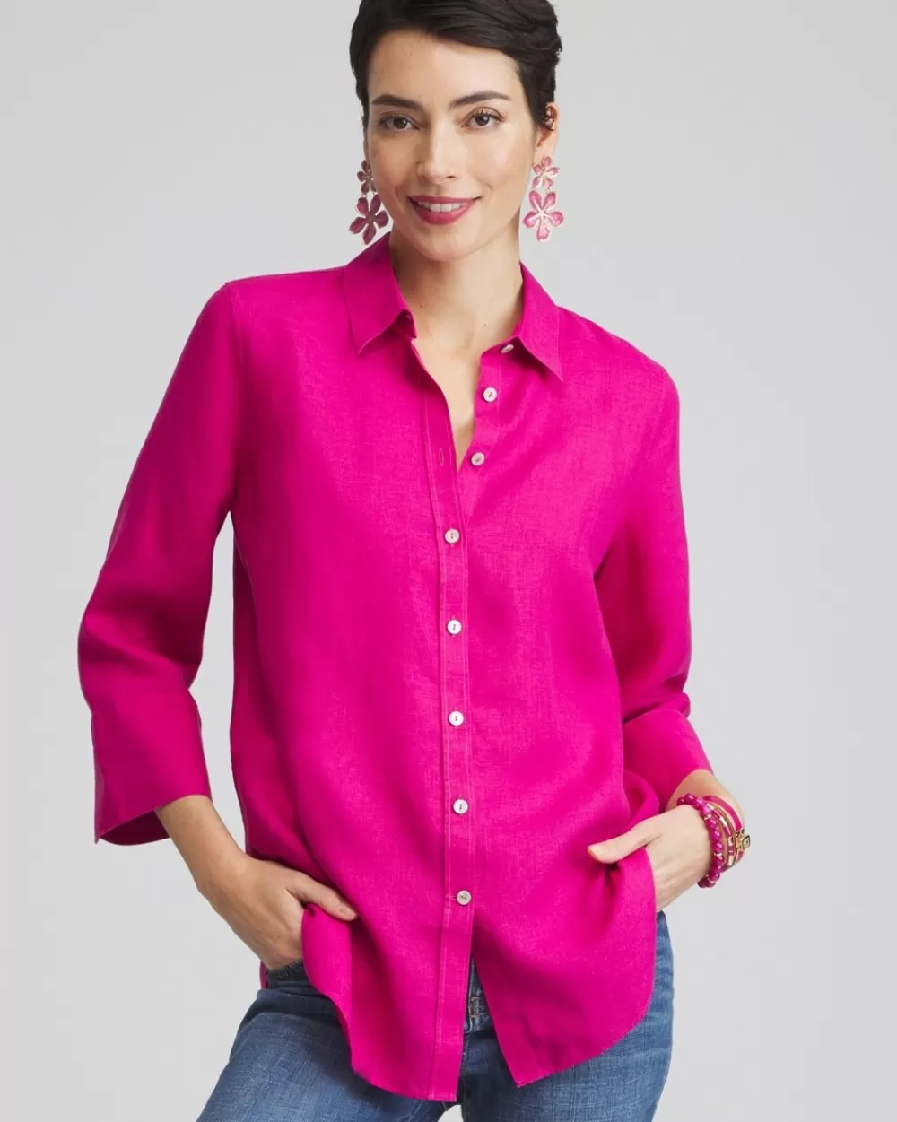 New No Iron™ Linen 3/4 Sleeve Shirt Tops