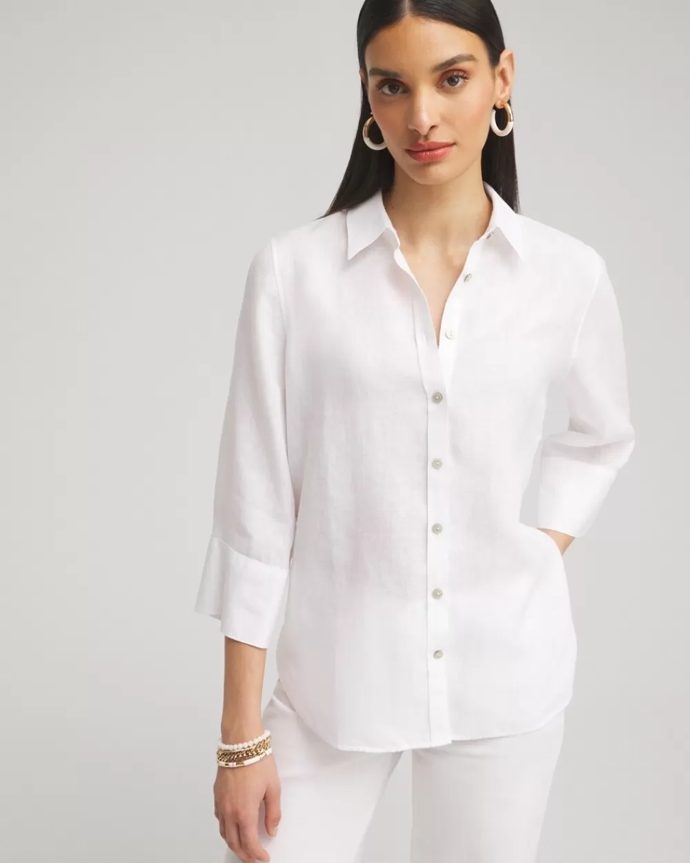 Clearance No Iron™ Linen 3/4 Sleeve Shirt Tops