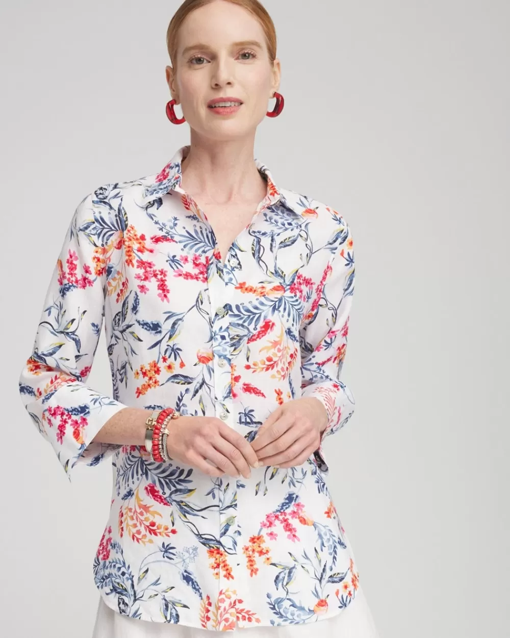 Flash Sale No Iron™ Linen Sealife 3/4 Sleeve Shirt Tops