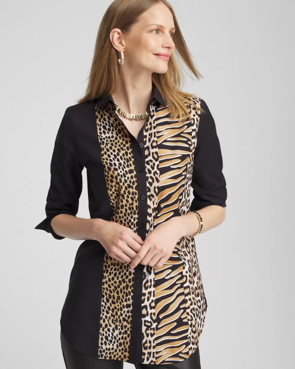 Cheap No Iron™ Mixed Animal Print Tunic Tops