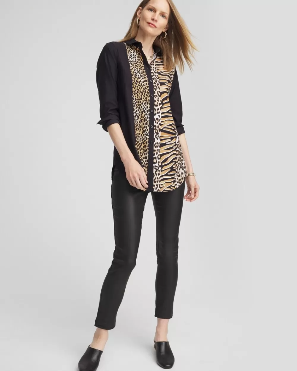 Cheap No Iron™ Mixed Animal Print Tunic Tops