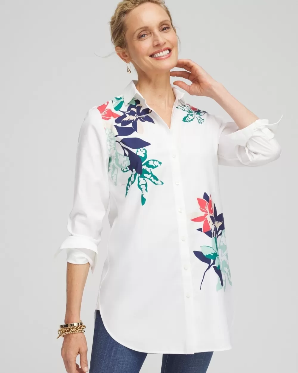 Shop No Iron™ Placed Floral Tunic Tops