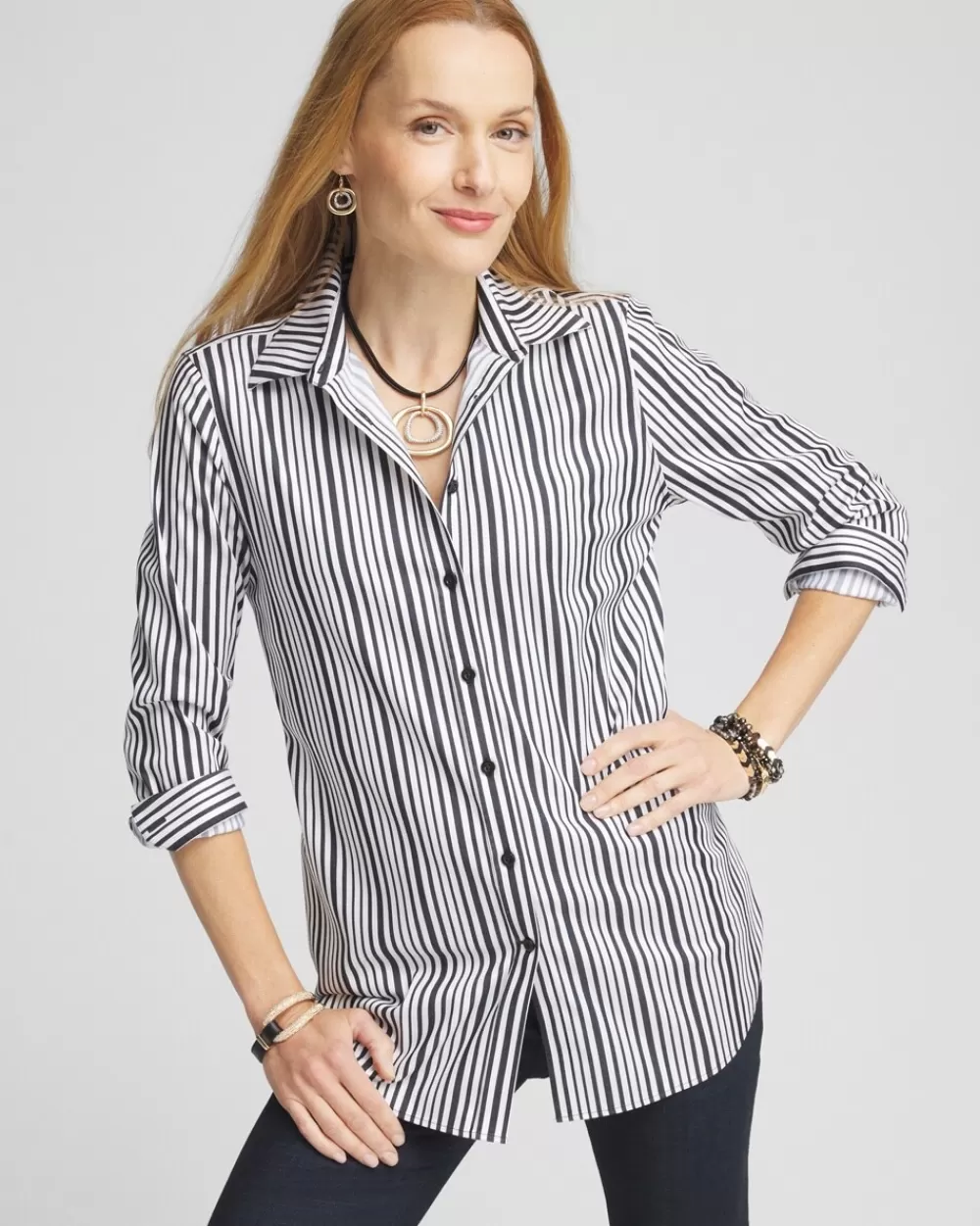 Sale No Iron™ Shimmer Stripes Shirt Tops