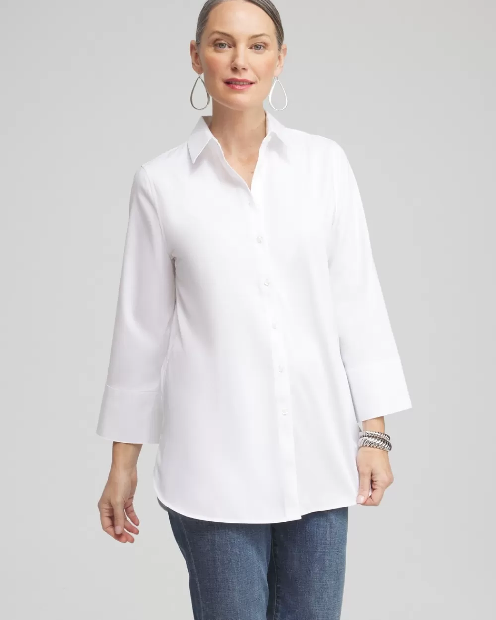 Online No Iron™ Stretch 3/4 Sleeve Tunic Tops