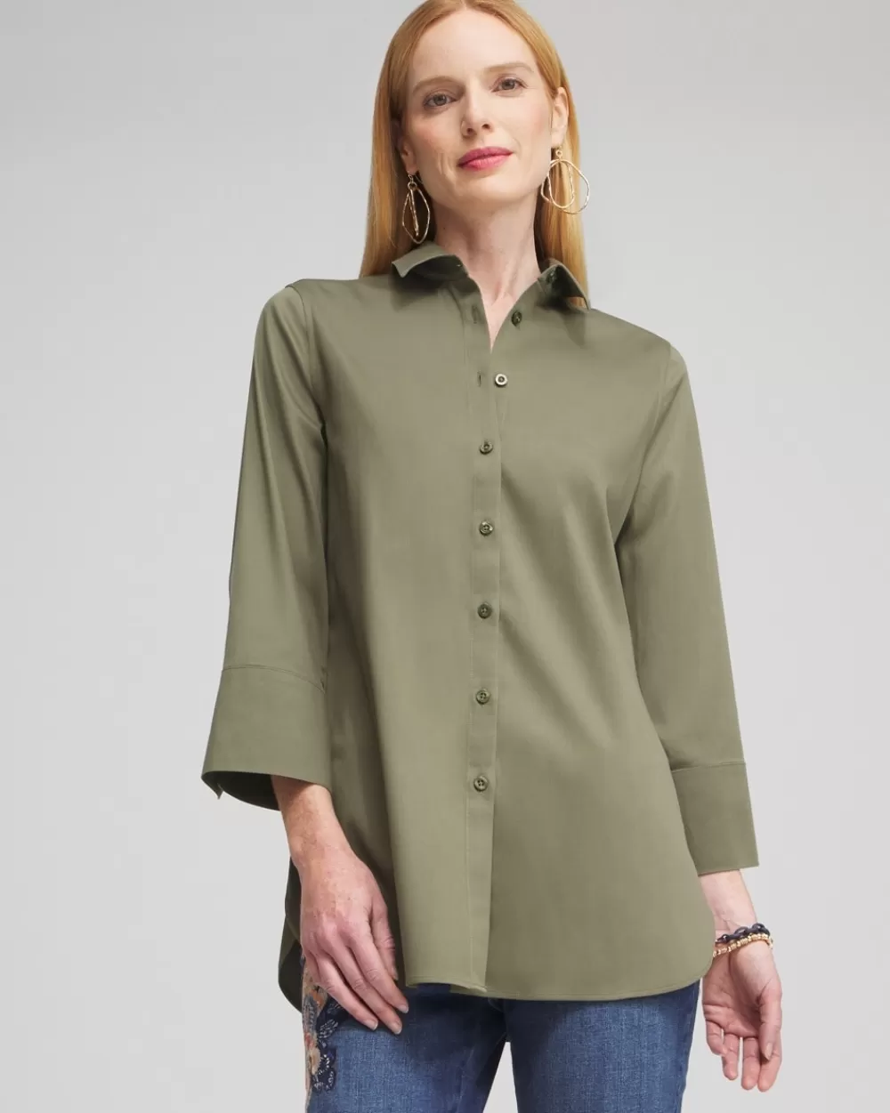 Online No Iron™ Stretch 3/4 Sleeve Tunic Tops