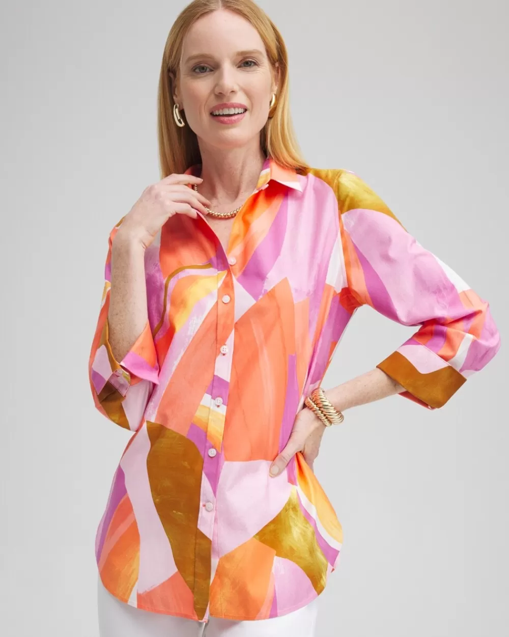 Best Sale No Iron™ Stretch Abstract Mix Shirt Tops