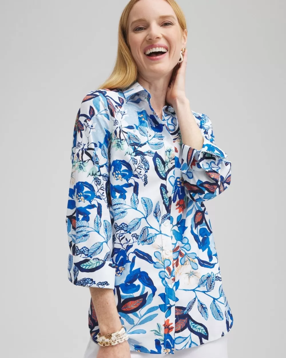 Store No Iron™ Stretch Cool Floral Shirt Tops