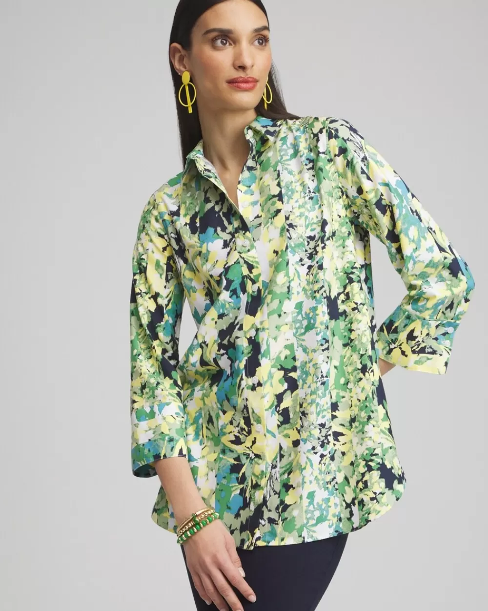 Flash Sale No Iron™ Stretch Floral 3/4 Sleeve Tunic Tops