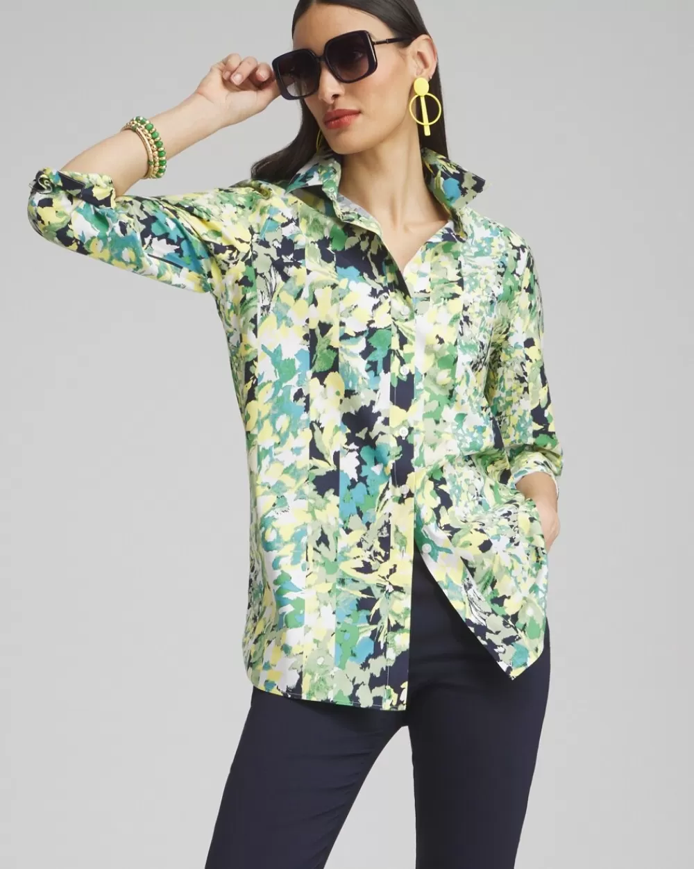 Flash Sale No Iron™ Stretch Floral 3/4 Sleeve Tunic Tops