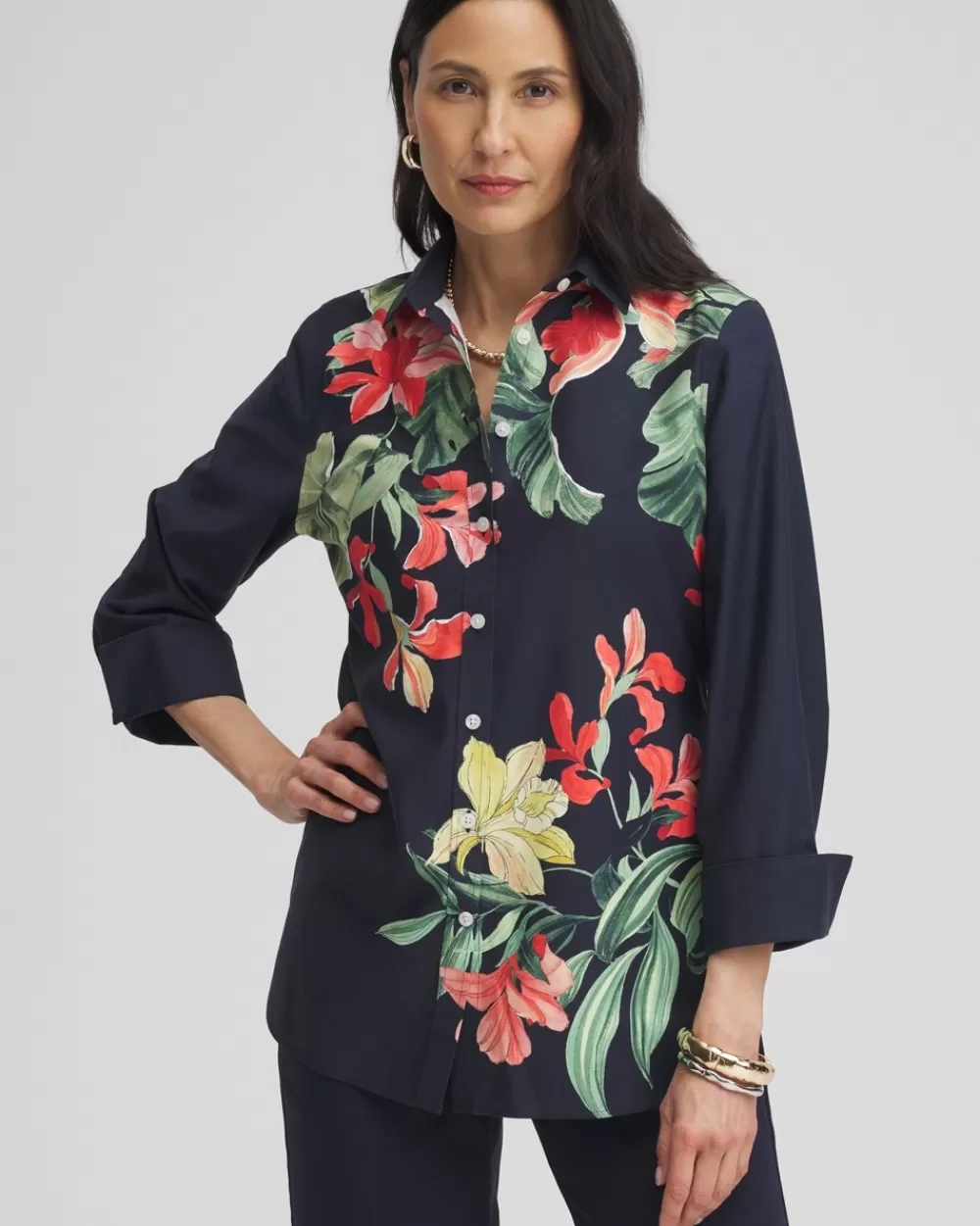 Clearance No Iron™ Stretch Floral Shirt Tops