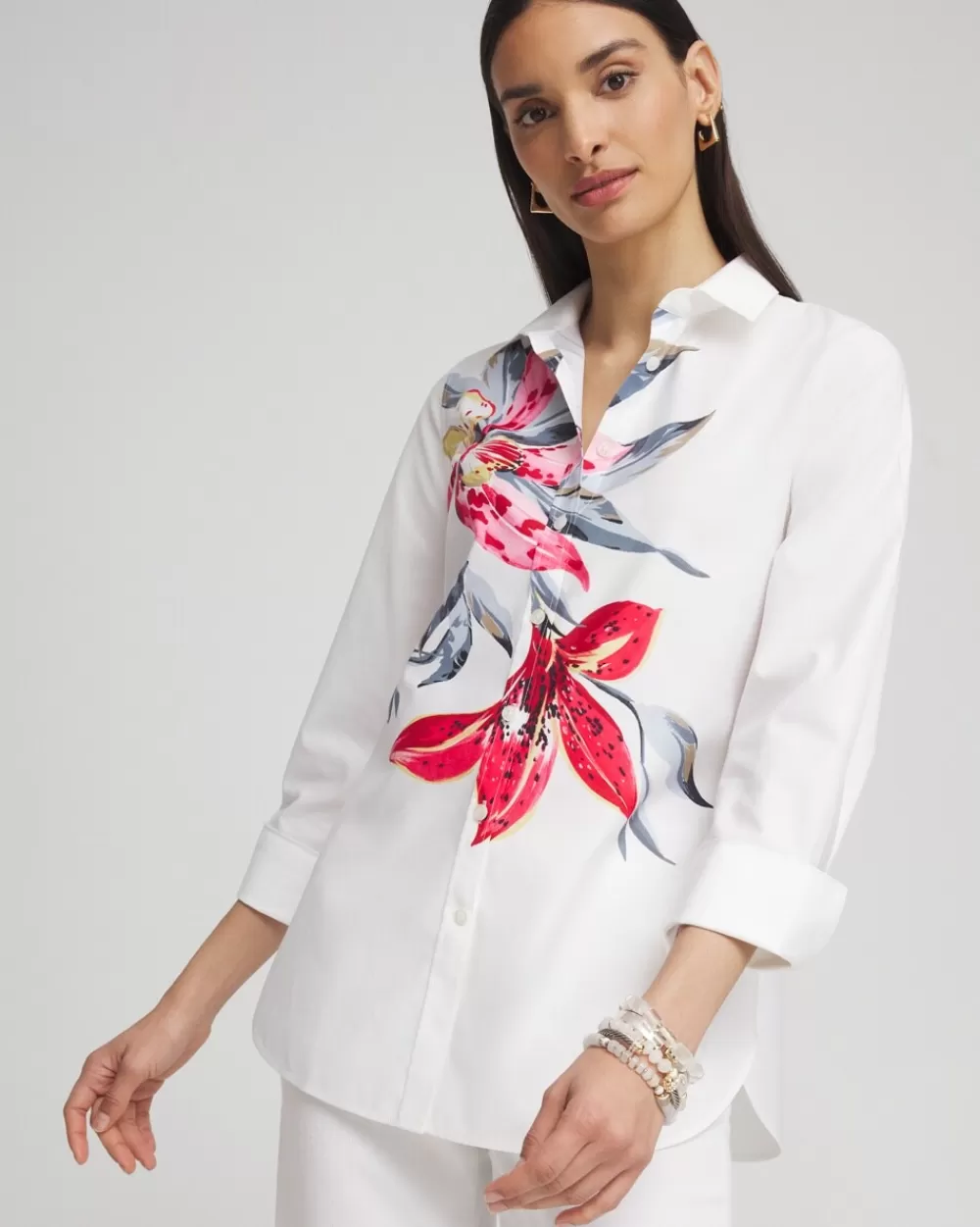 Discount No Iron™ Stretch Floral Shirt Tops