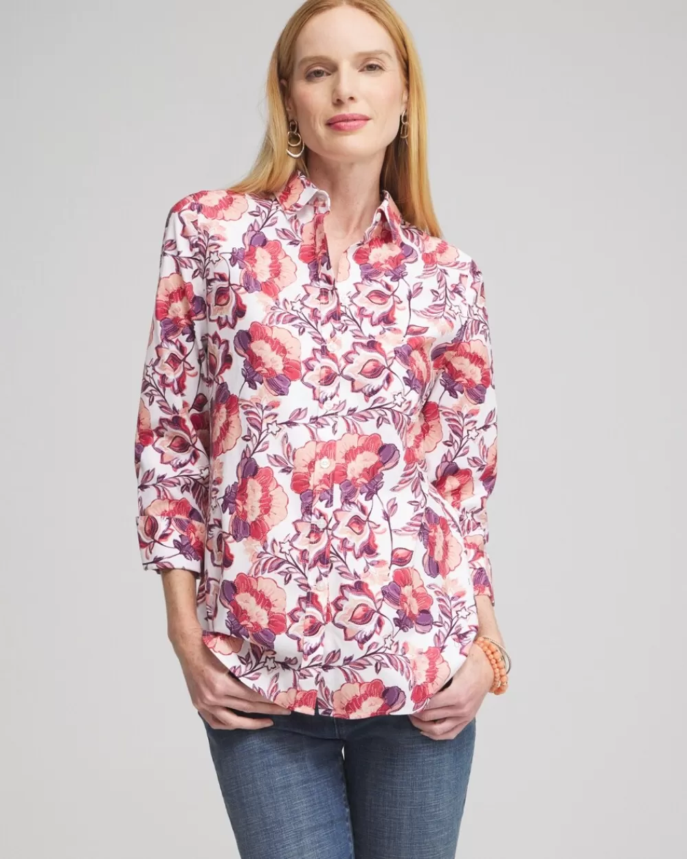 New No Iron™ Stretch Floral Shirt Tops