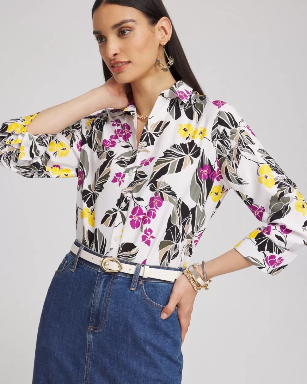 Cheap No Iron™ Stretch Floral Shirt Tops