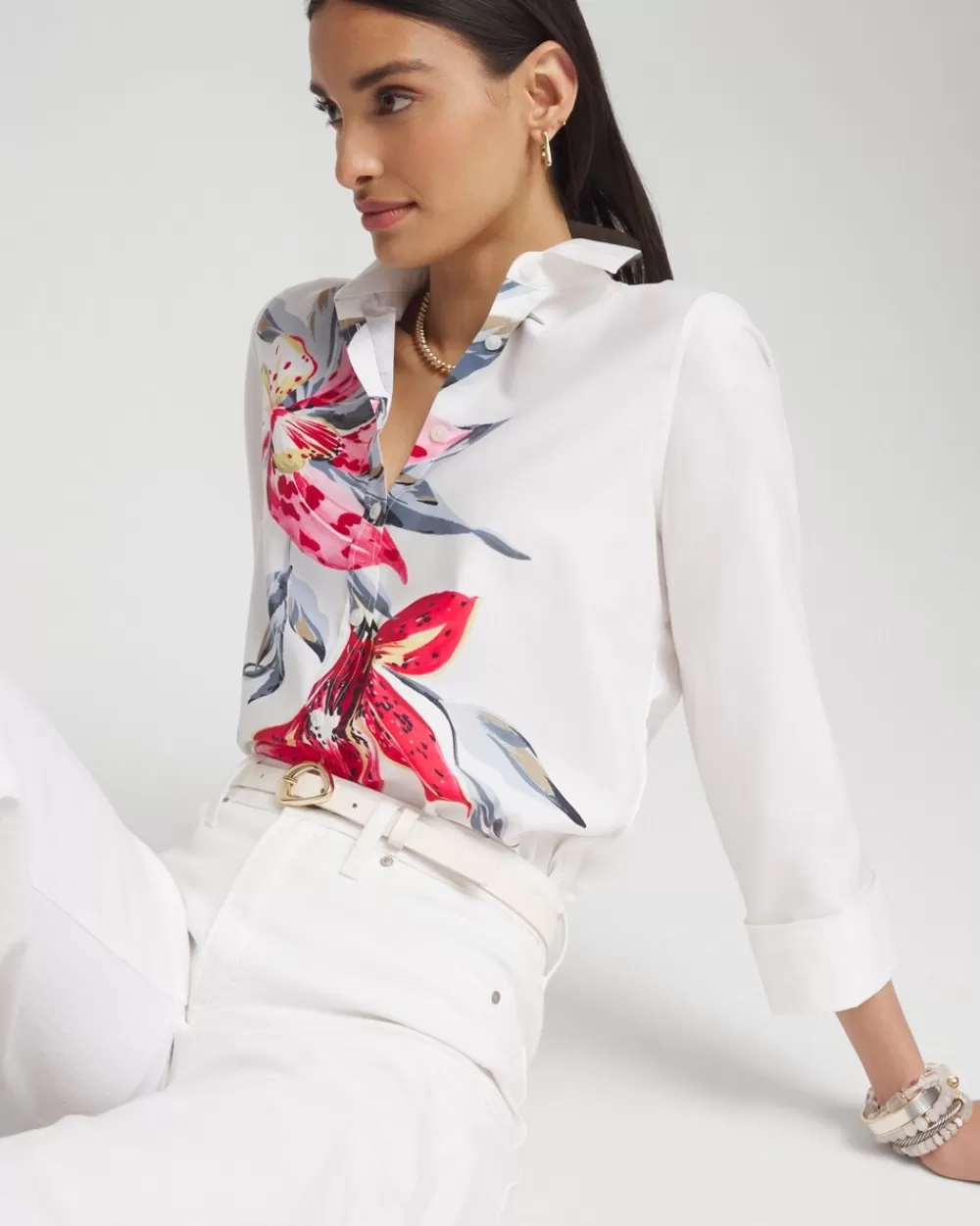 Discount No Iron™ Stretch Floral Shirt Tops